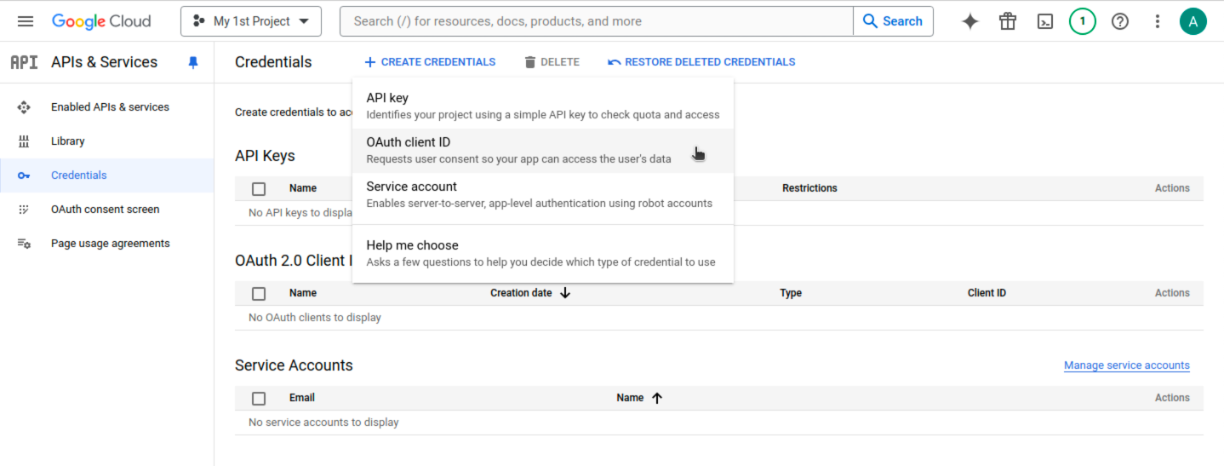 Create OAuth client ID